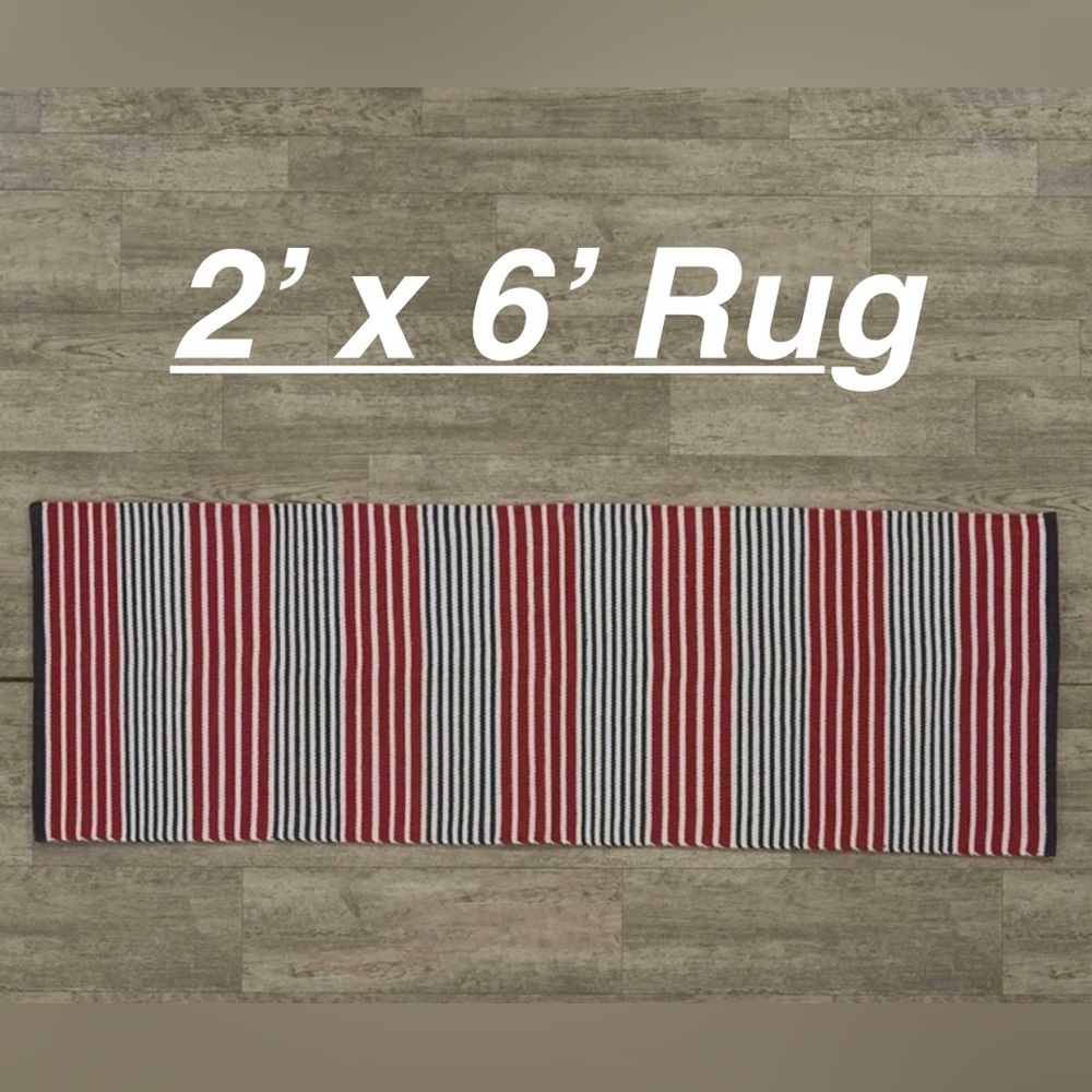 REDUCED PRICE Split P Hudson Stripe Rug 2’ x 6’, Red White & Blue, Brand New-USA
